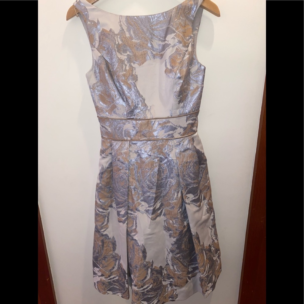 Gold, White and blue floral formal dress